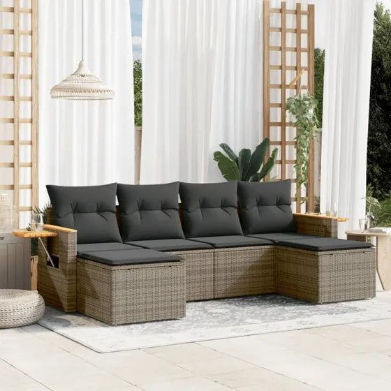 Sofasæt til haven 6 dele i grå polyrattan