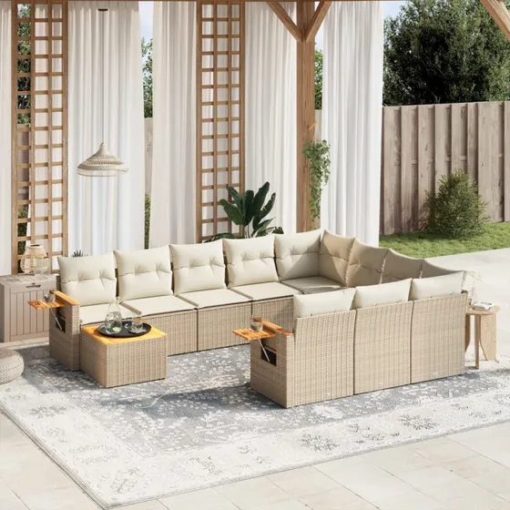 Sofasæt til have 11 dele i polyrattan - beige