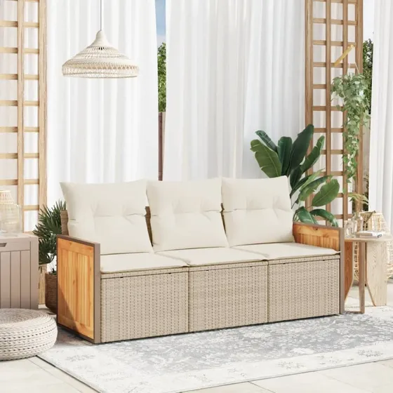 Sofasæt til haven 3 dele i polyrattan med hynder - beige