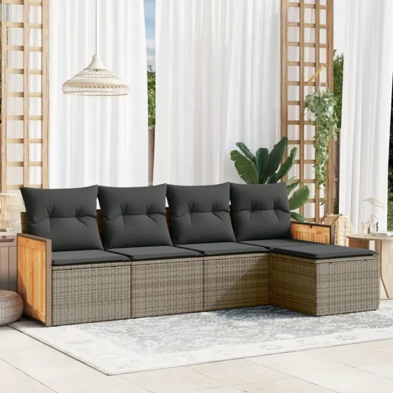 Havesofasæt 5 dele i polyrattan grå med hynder