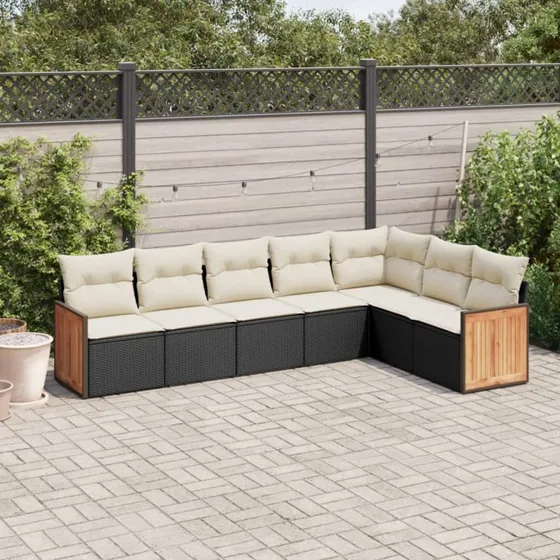 Polyrattan sofasæt til haven 7 dele med hynder, sort