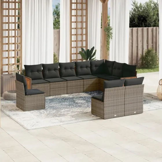 Sofasæt til haven 10 dele i grå polyrattan