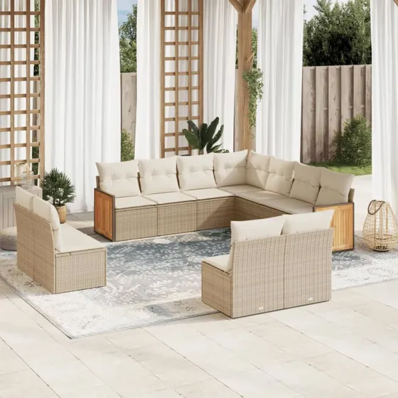Havesofasæt 11 dele i polyrattan - beige