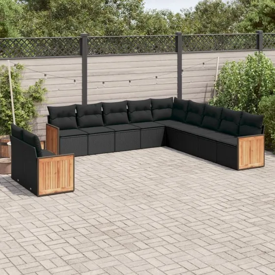 Havesofasæt i polyrattan 11 dele med hynder – sort