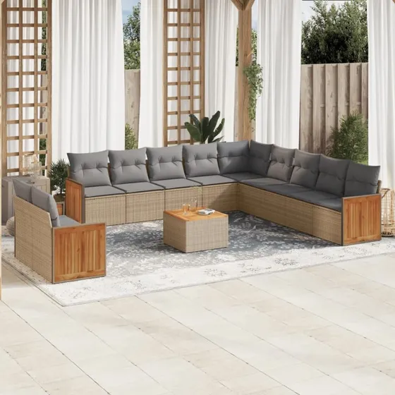 Sofasæt til haven 12 dele polyrattan med hynder - beige