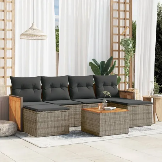 Havesofasæt 7 dele i grå polyrattan med hynder