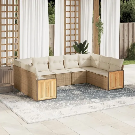 Havesofasæt 8 dele i polyrattan med hynder – beige