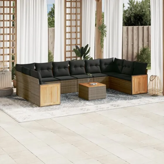 Loungesæt til haven 11 dele i grå polyrattan