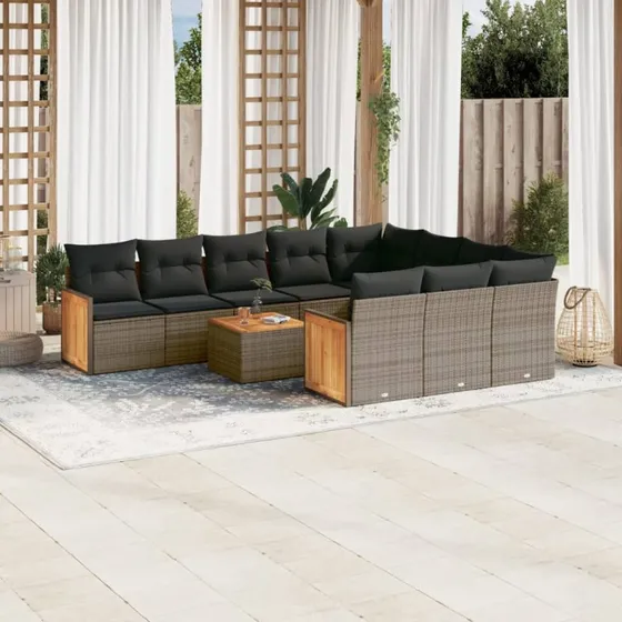 Loungesæt til haven 11 dele i grå polyrattan