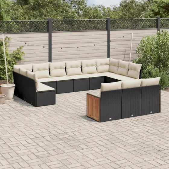 Sofasæt til haven 13 dele i sort polyrattan
