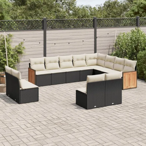 Havesofasæt 12 dele i polyrattan - sort