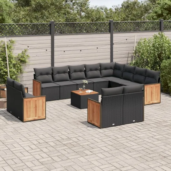 Sofasæt til haven 13 dele i sort polyrattan