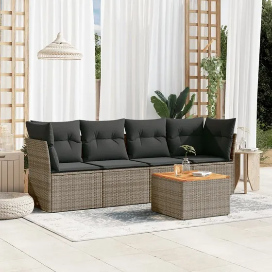 Havesofasæt 5 dele i polyrattan med hynder, grå