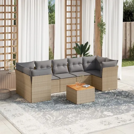 Havesofasæt 8 dele i beige polyrattan inkl. hynder