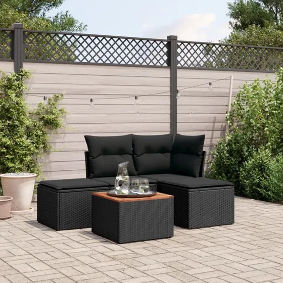 Polyrattan sofasæt til haven 5 dele med hynder - sort