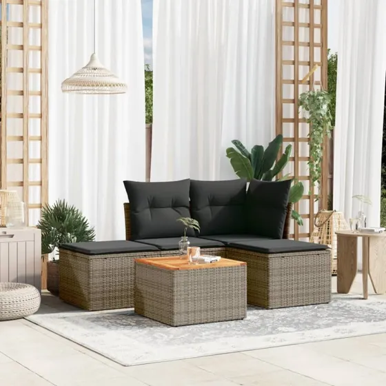 Sofasæt 5 dele i polyrattan med hynder - grå