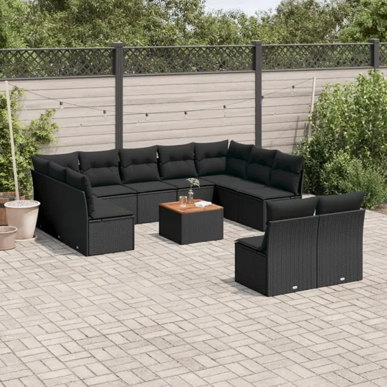 Sofasæt til haven 12 dele i sort polyrattan
