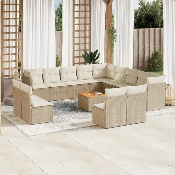 Sofasæt til haven 14 dele i polyrattan med hynder – beige