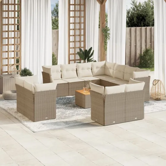 Sofasæt til haven 12 dele i polyrattan - beige
