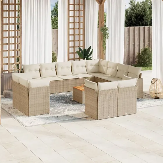 Sofasæt til haven 13 dele i polyrattan - beige med hynder