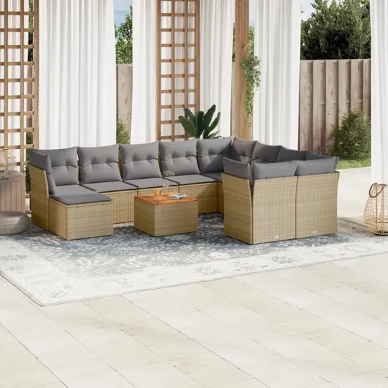 Havesofasæt 11 dele i beige polyrattan