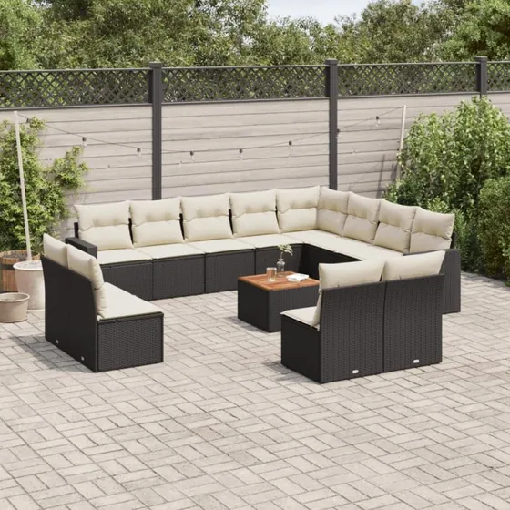 Havesofasæt 13 dele i polyrattan - sort med hynder