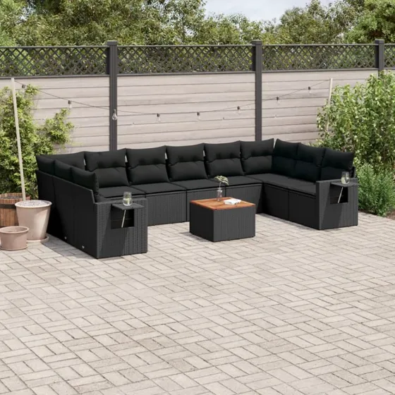 Sofasæt til haven 11 dele i sort polyrattan med hynder