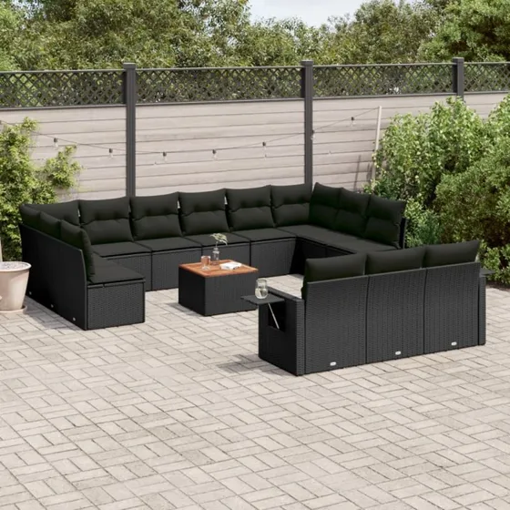 Sofasæt til have 14 dele i sort polyrattan med hynder