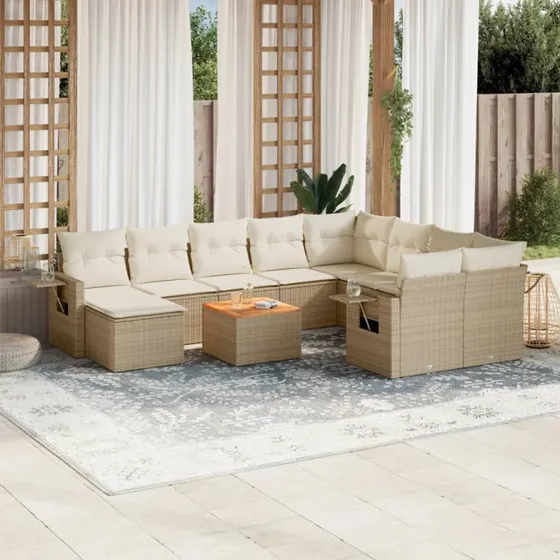 Havesofasæt 11 dele i polyrattan (beige)