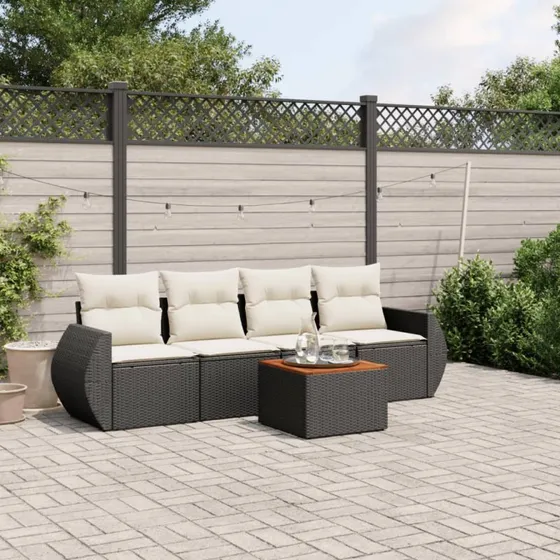 Havesofasæt 5 dele i sort polyrattan med hynder