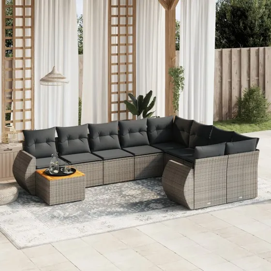 Havesofasæt 10 dele i polyrattan - grå med hynder
