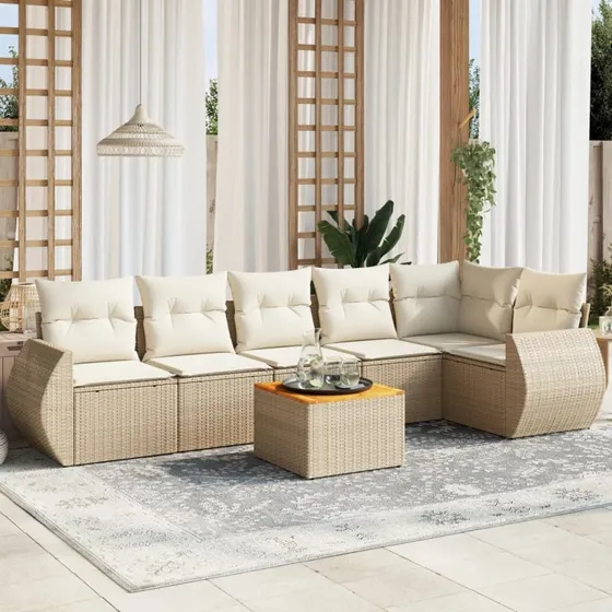 Havesofasæt 7 dele i polyrattan - beige