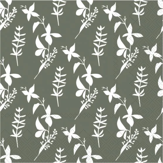 Chic Antique Serviet m. Blomster, Mosgrøn 16x16 cm (20 stk)