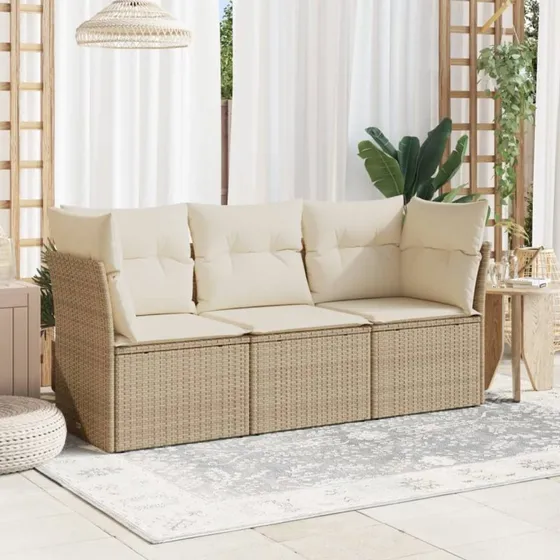 3-delt havesofasæt i polyrattan med hynder – beige