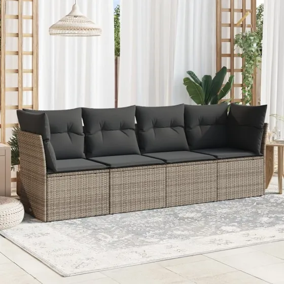 Sofasæt til haven 4 dele i grå polyrattan med hynder