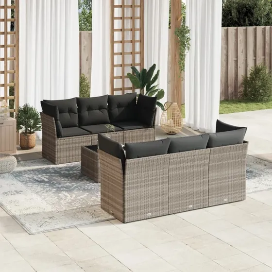 Sofasæt til haven 7 dele i lysegrå polyrattan