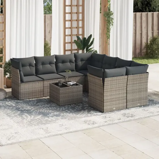 Sofasæt til haven 9 dele i grå polyrattan