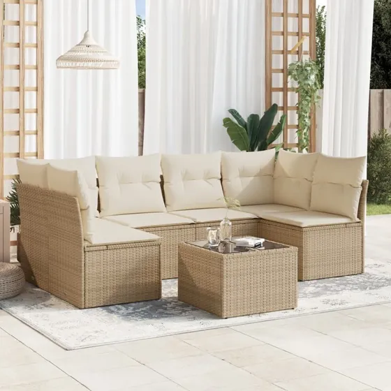 Sofasæt til haven 7 dele i beige polyrattan