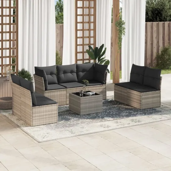 Sofasæt til haven 8 dele i polyrattan lysegrå