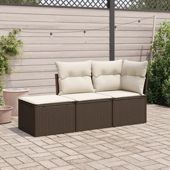 Havesofasæt 3 dele i brun polyrattan med hynder