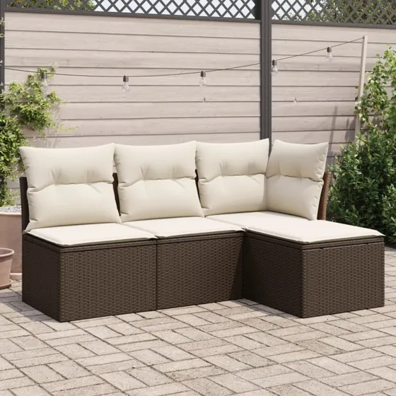 Sofasæt til haven 4 dele i polyrattan med hynder - brun