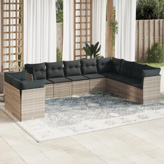 Sofasæt til haven 10 dele i polyrattan lysegrå