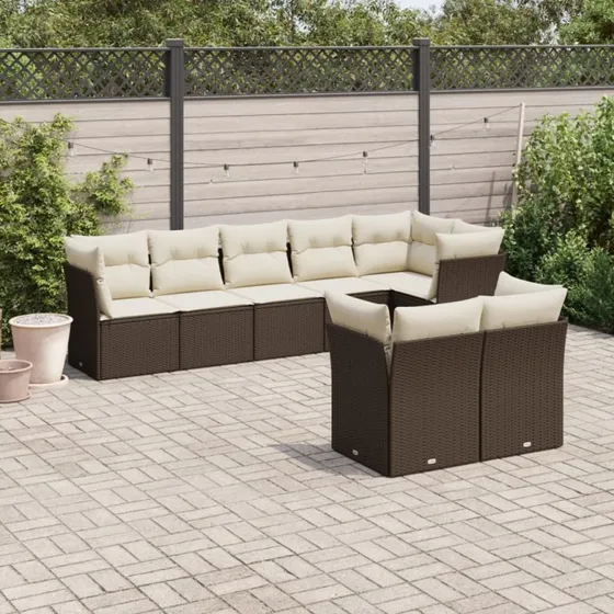 Sofasæt til haven 8 dele i polyrattan - brun