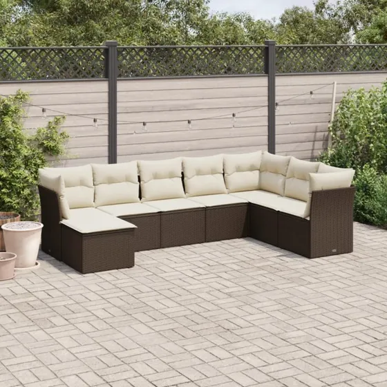 Sofasæt til haven 8 dele i polyrattan – brun med hynder