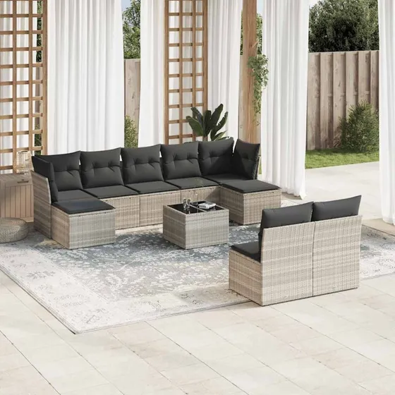 Sofasæt til haven 10 dele i lysegrå polyrattan