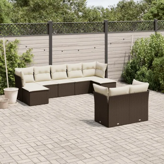 Polyrattan havemøbelsæt 9 dele med hynder, brun