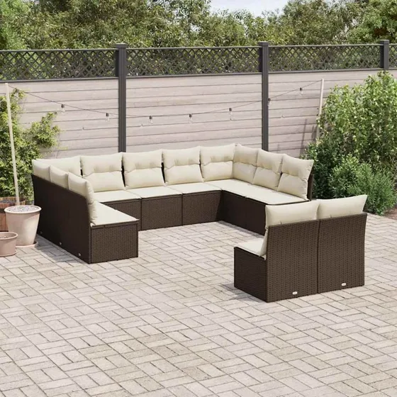 Loungesæt til haven 11 dele i brun polyrattan