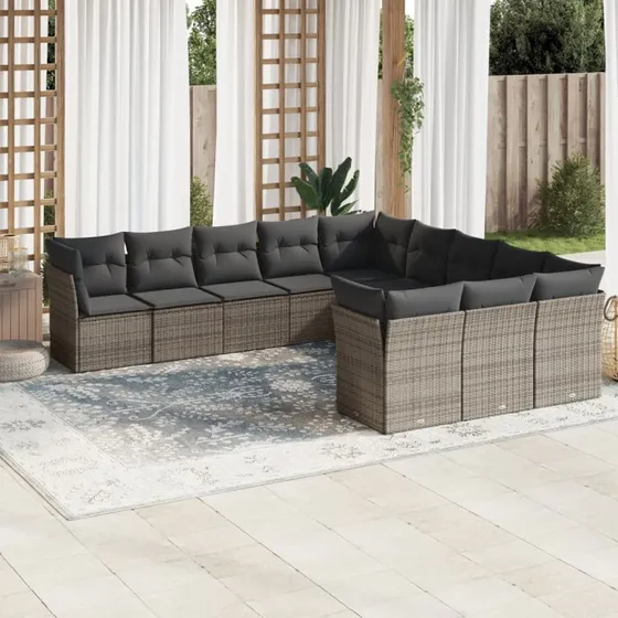 Loungesæt til haven 11 dele med hynder - grå polyrattan