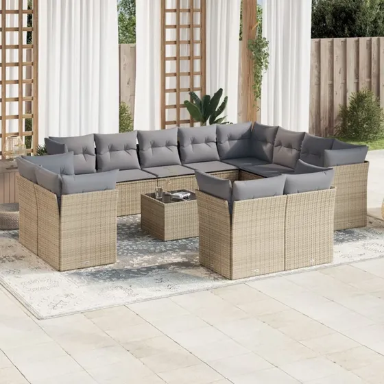 Sofasæt til haven 13 dele i polyrattan - beige