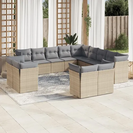 Sofasæt til haven 13 dele i polyrattan - beige